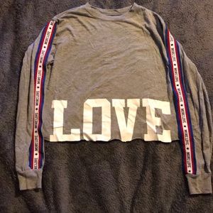 Grey LOVE top with “more love” on the sleeves